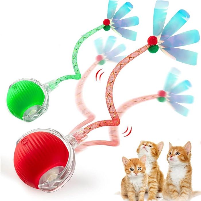 Jouet interactif pour chat – Balle résistante en forme de libellule rouge version stimulante Jouet interactif pour chat – Balle résistante en forme de libellule rouge version stimulante