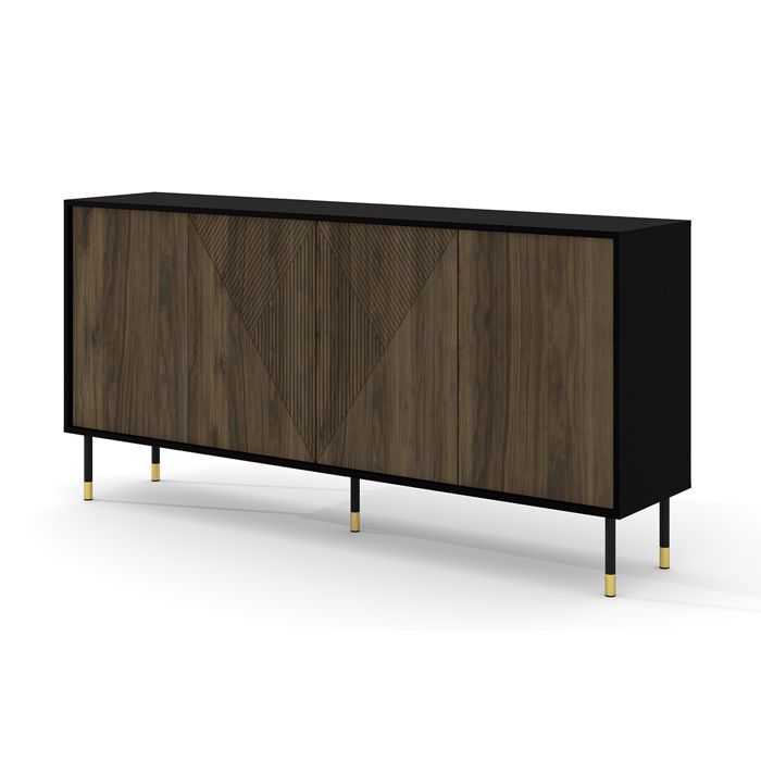 Buffets et vaisseliers - AC-Déco - Buffet à 4 portes imprimé géométrique centrale Woody - Marron/Noir - L 180 cm Buffets et vaisseliers - AC-Déco - Buffet à 4 portes imprimé géométrique centrale Woody - Marron/Noir - L 180 cm