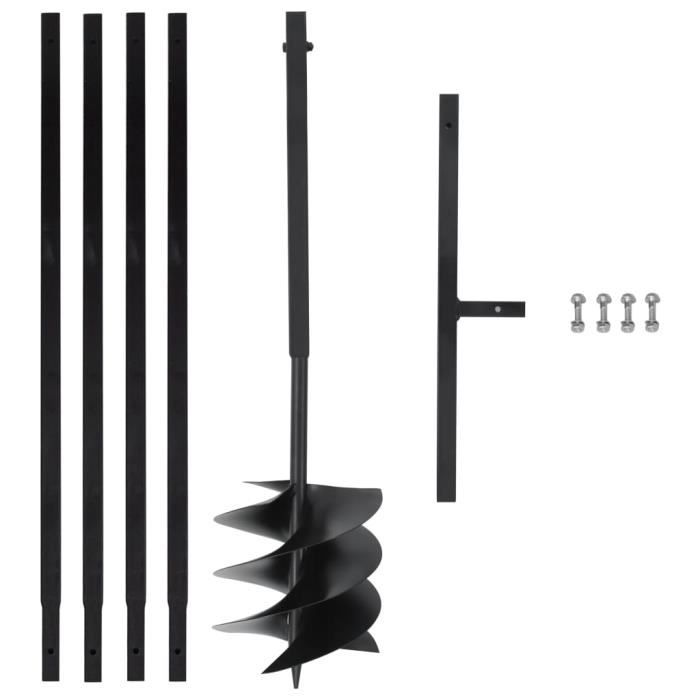 Tarière de sol avec manche 250 mm et tube d'extension 4 m Acier ...