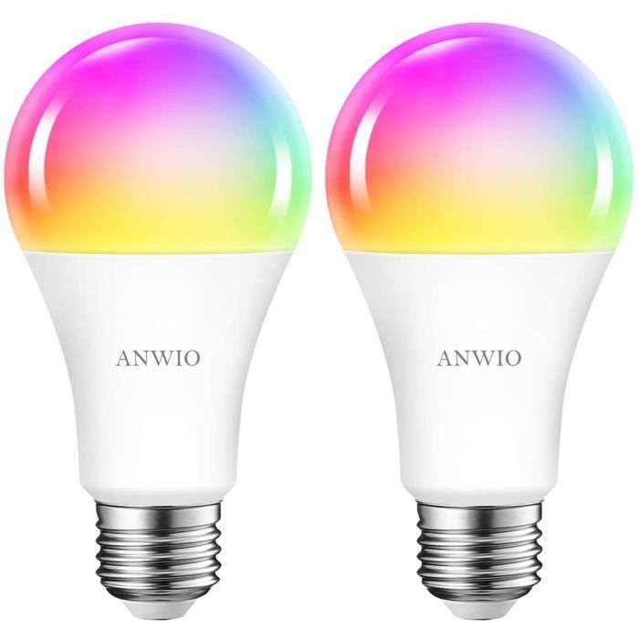 Lot de 4 ANWIO 12W Ampoule LED WiFi et Bluetooth Intelligente E27 A70 Dimmable Pas de Hub requis 1521Lm RGB Ampoule Tuya App Et Smart Life