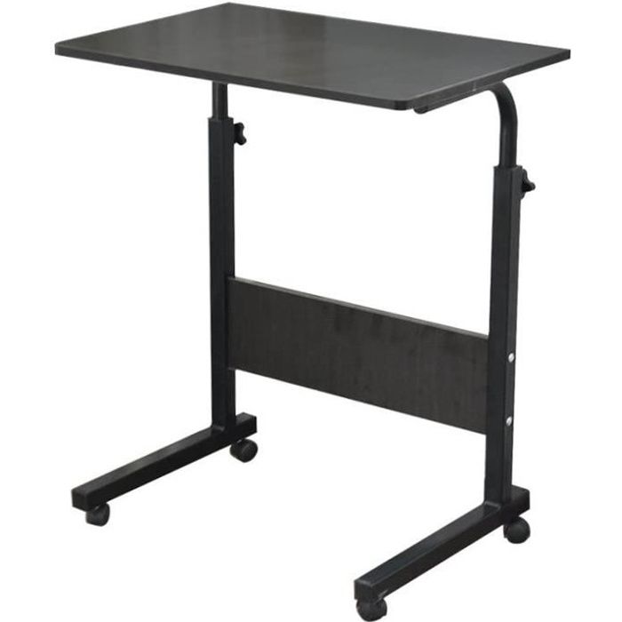 Table Roulante HOMCOM Avec étagères - Hauteur Réglable 72-82cm - Blanc - Pour Lit, Canapé Ou Bureau