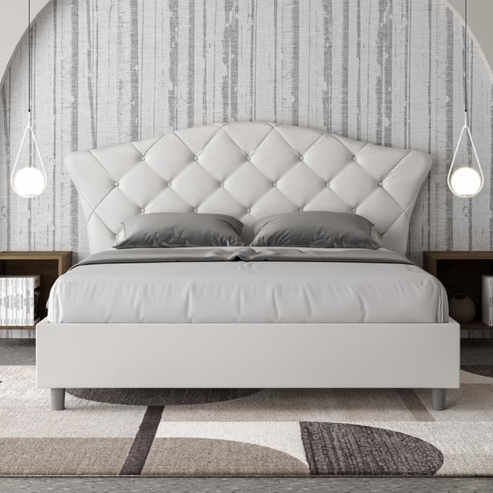 Lit Langre 160x200 en similicuir blanc sans sommier - modèle 01 Lit Langre 160x200 en similicuir blanc sans sommier - modèle 01