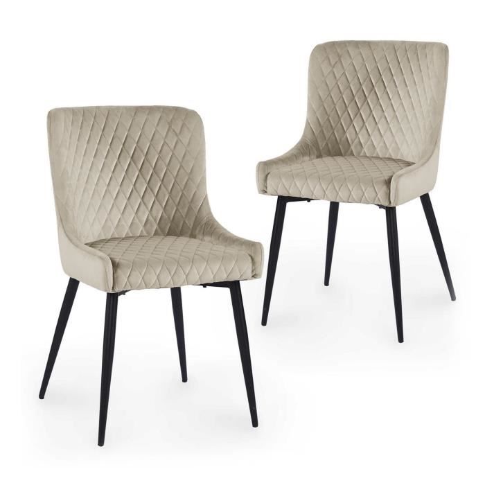 chaises capitonnées en velours beige - solange - lot de 2 - design contemporain - confortable
