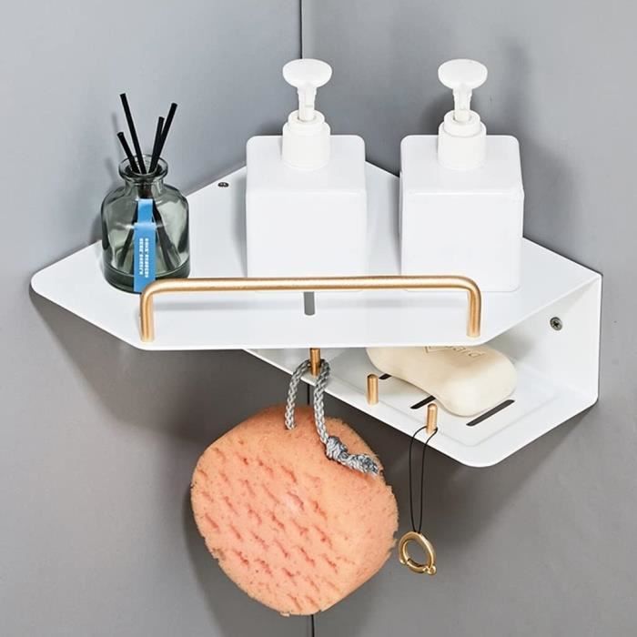 Étagère D'Angle Salle De Bain Dorée - Forme Triangle Avec Adhésif Ou Vis | Rangement Murale Sans Percer