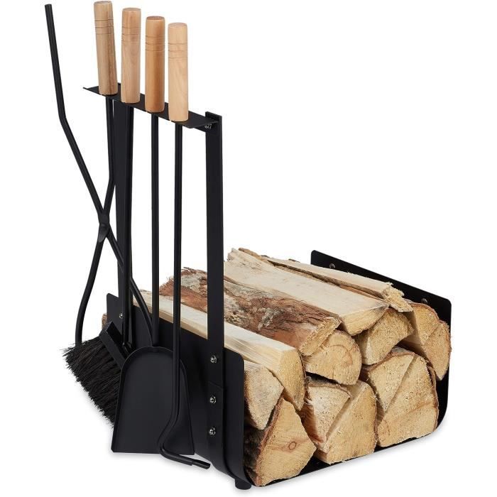 TecTake® Chariot à Buches, Capacité De Charge 35 Kg, Inclus Tisonnier