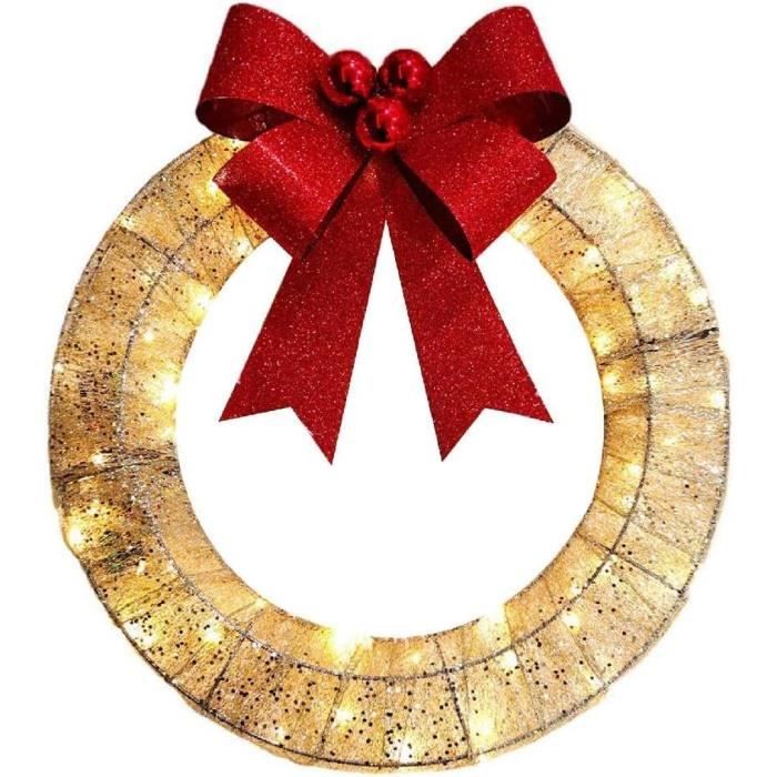 Grande Couronne Noël 60cm Noeud Rouge Intérieur, Idéal Pour