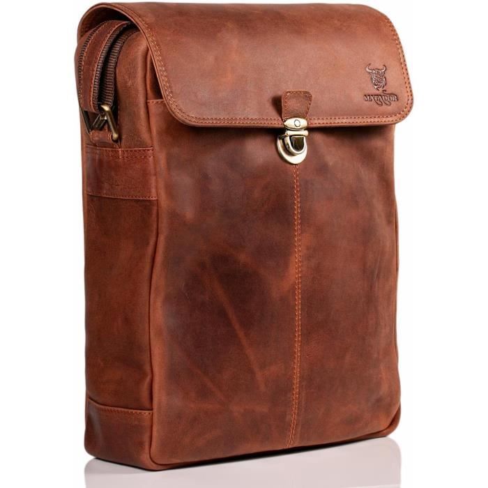 Sacoche Barr + Barr En Cuir Véritable Bleue - Poches Zippées - Style Sac à Bandoulière