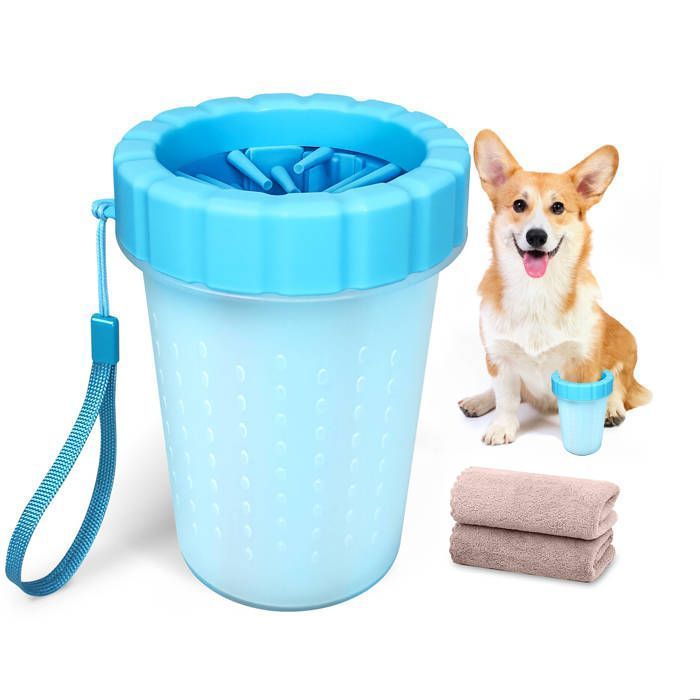 Nettoyeur de pattes pour chien - QianRuiDa - Grand - Bleu - Tête en silicone souple