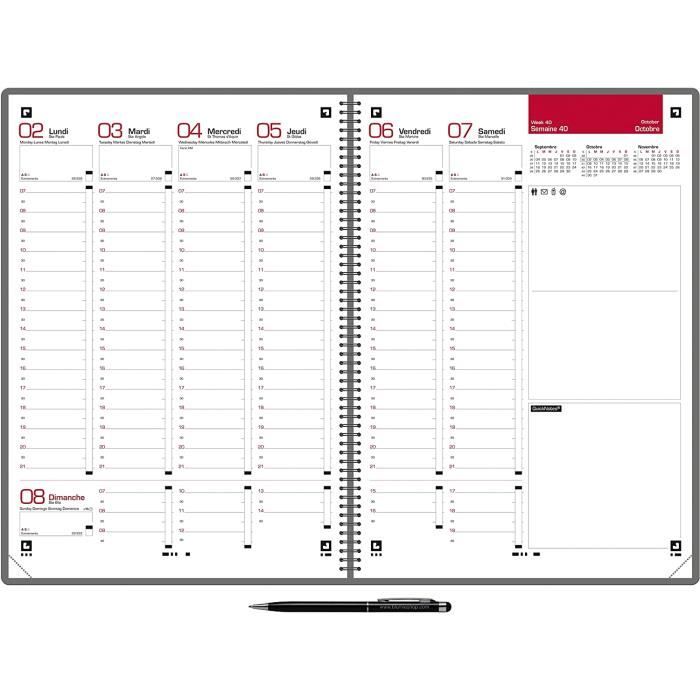 Lot Agenda Semainier Connect Office 2023 OXFORD Noir Rouge 21 X 29 lot-agenda-semainier-connect-office-2023-oxford-noir-rouge-21-x-29