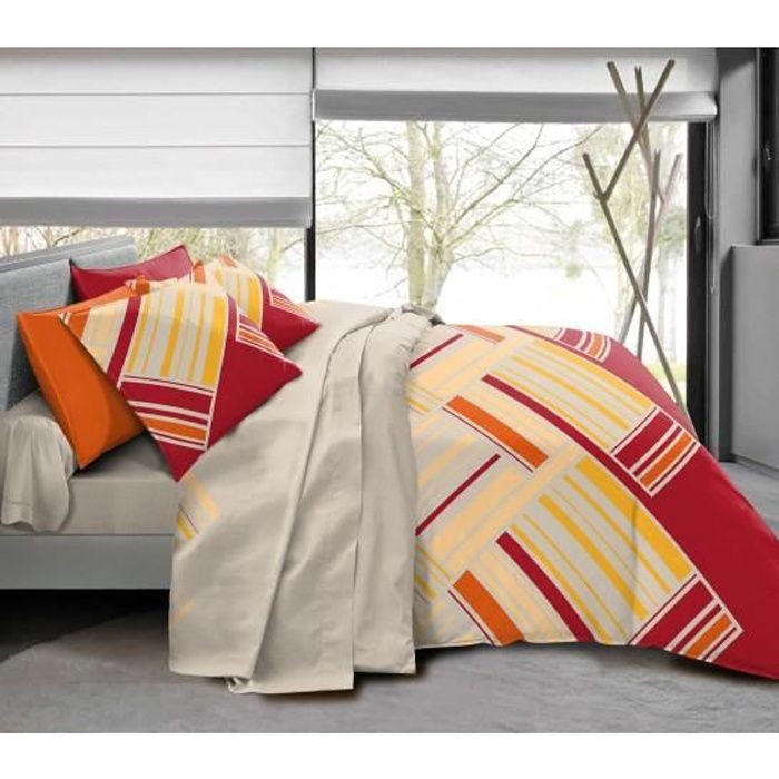 Pack Complet Mathias Housse De Couette Pour Lit 140 X 190 Cm 100 Coton 57 Fils Cm Cdiscount Maison