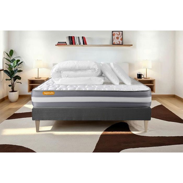 PACK matelas + sommier  160x200 Memo Plus Mémoire de forme 3 zones + 2 oreillers + couette