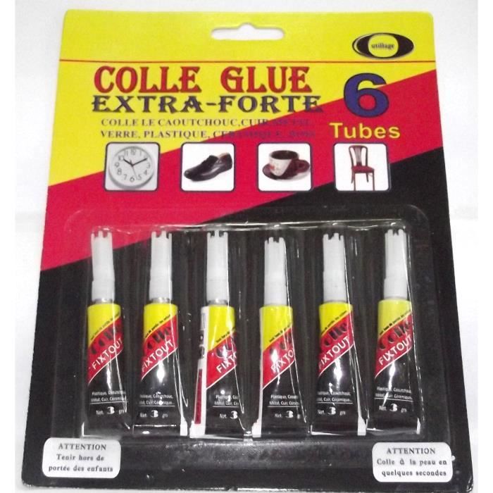 Lot de 6 colle glue extra-forte caoutchouc cuir métal verre plastique bois  3 g - Cdiscount Bricolage