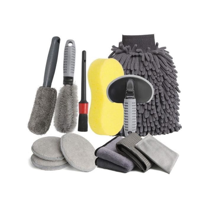 SaponinTree Kit de Nettoyage de Voiture 7CS Outils de Lavage de Voiture Brosse Jantes Fenêtre Grattoir à Eau Chiffon Microfibre Double tête de Brosse de Ventilation de Voiture 