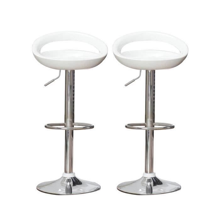 Lot de 2 tabourets de bar blanc LUXS - Réglable en hauteur - Rotation 360% - Confortable et élégant