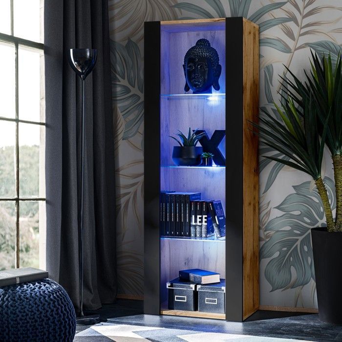 Vitrine Armoire Komodee TIVOLI - LED bleues - Noir et Bois naturel - 55 x 159 x 35 cm Vitrine Armoire Komodee TIVOLI - LED bleues - Noir et Bois naturel - 55 x 159 x 35 cm