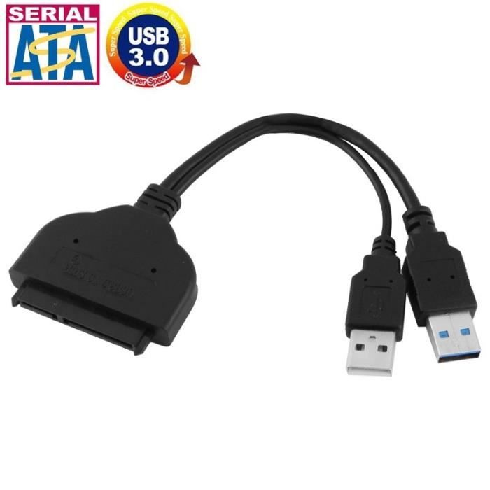 Adaptateur USB 3.0 vers SATA 22 broches de 2,5 pouces avec câble d'alimentation USB, longueur: 20cm