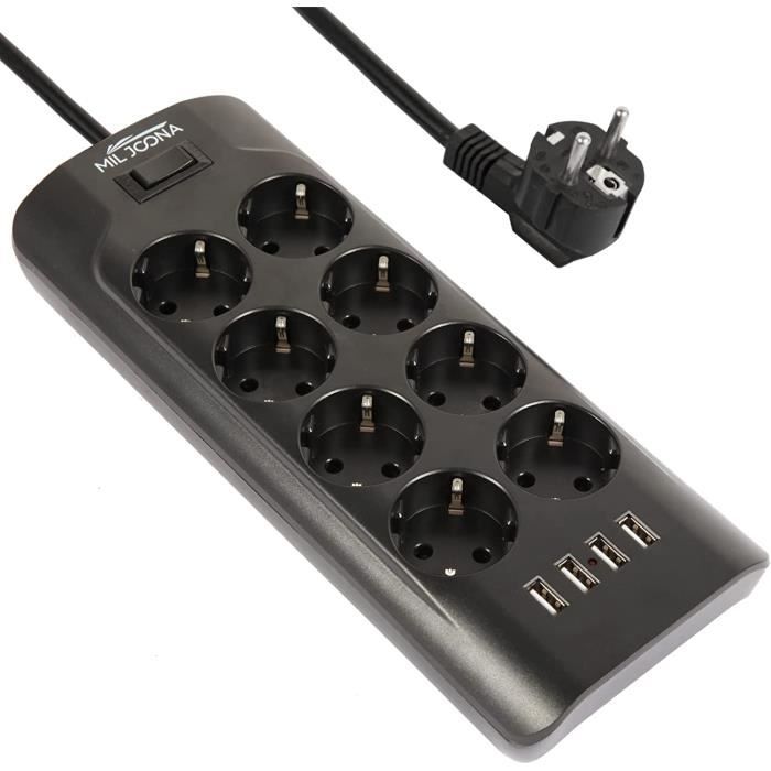 Prises, multiprises et accessoires électriques Tessan Multiprise Parafoudre  Parasurtenseur avec 8 Prises et 3 Ports USB