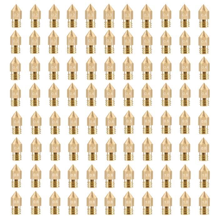 Lot De 20 Buses 0.4mm Pour Imprimante 3D - Laiton M6 - Compatible Makerbot Creality CR-10 Prusa I3
