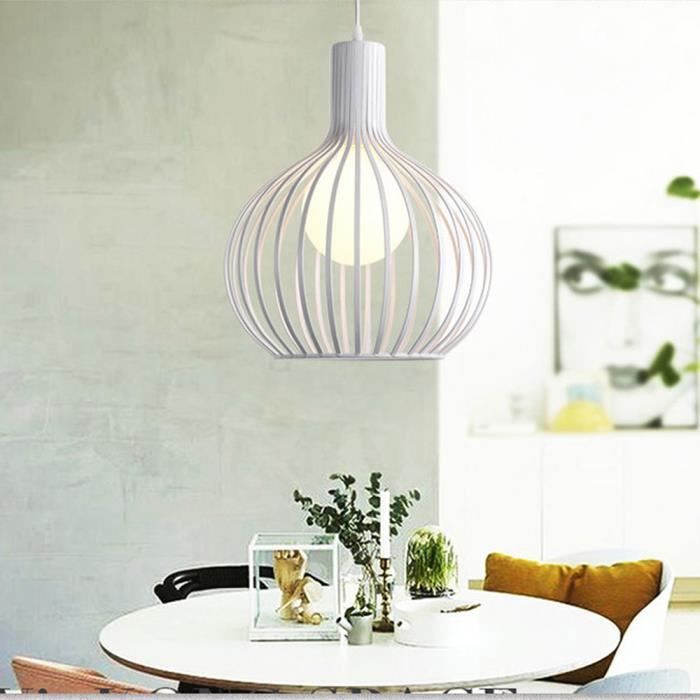Blanc Suspension Filaire Cage Métal en Fer Abat-Jour Luminaire Moterne pour Chambre Salon