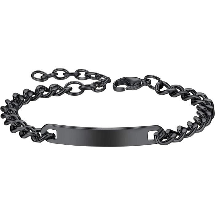 Bracelet Gourmette Homme Personnalisé – Acier Inoxydable Or/Noir – Gravure Prénom – Tailles 19/21/23 Cm – Cadeau Idéal Papa, Mari, Fils