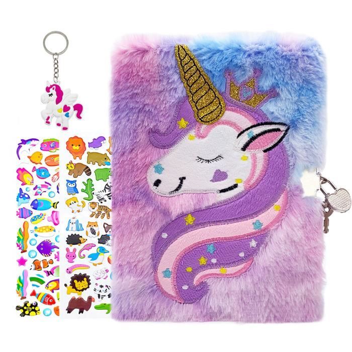 Journal Intime Licorne Avec Cadenas - Couverture Peluche Douce - Dimensions 14 X 5 X 19 Cm - Cadeau Enfant Fille