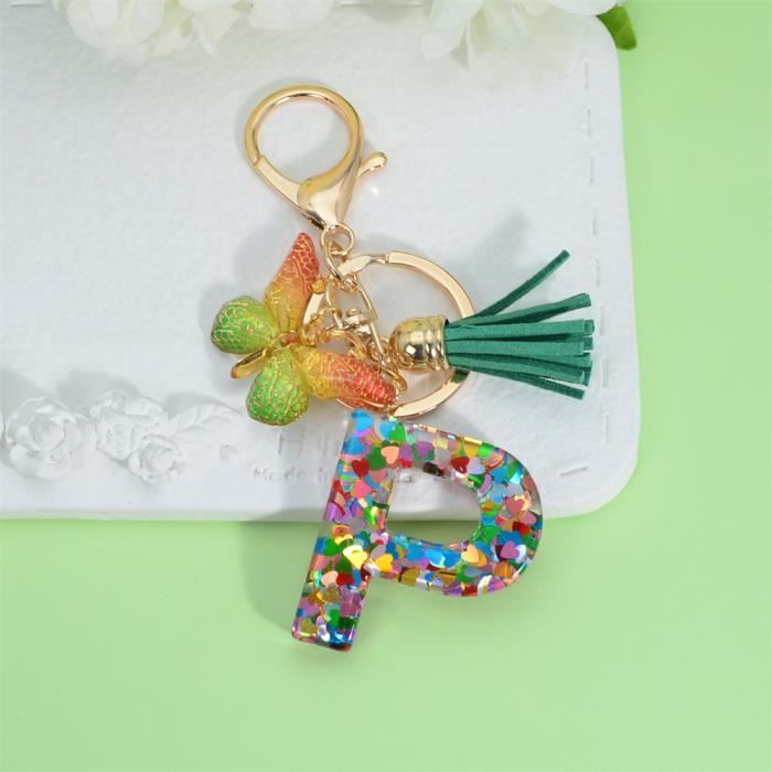 Porte-clés Initiale Résine Avec Papillon - Pampille Rose - Cadeau Fille/Femme - Personnalisation Déco