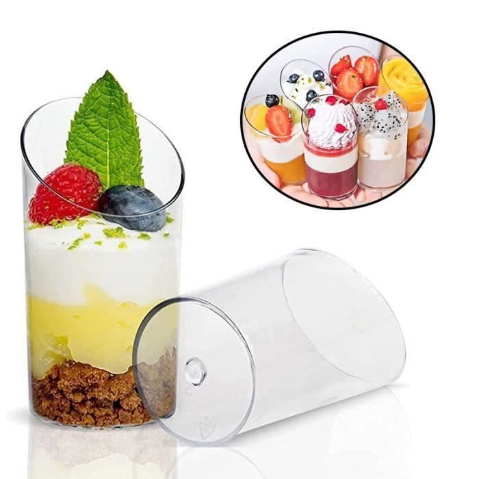 Verrines Plastique 60 Coupes à Dessert 240ml + Cuillères - Plastique Transparent Fleur (lot) Gobelet Plastique