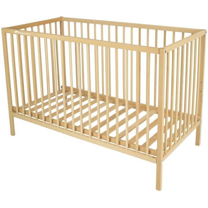 BEBECONFORT Poppy Lit à barreaux Bois Naturel 3 niveaux ajustables 60x120 cm dès la naissance jusquà 3 ans