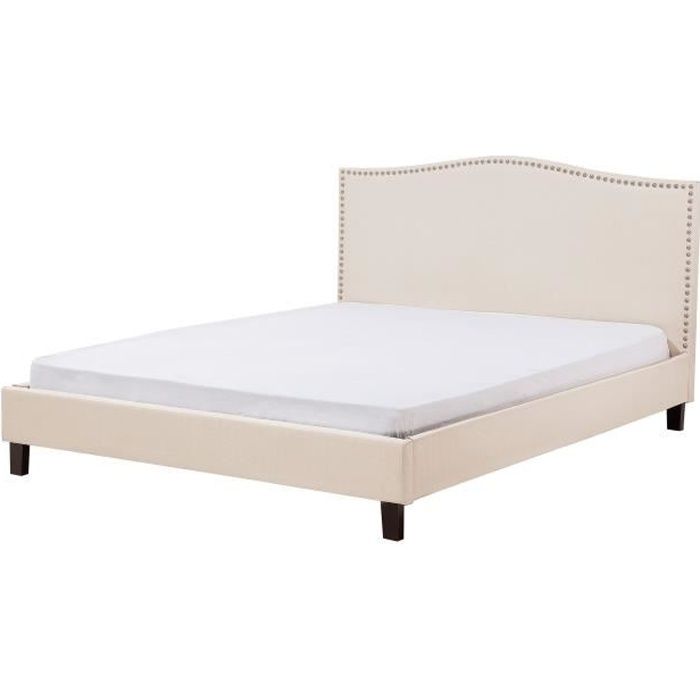 Lit double contemporain en tissu beige BELIANI MONTPELLIER - 180x200 cm - Sommier à lattes Lit double contemporain en tissu beige BELIANI MONTPELLIER - 180x200 cm - Sommier à lattes
