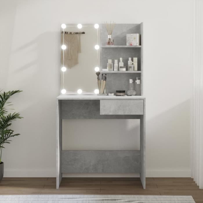 Coiffeuse - ESTINK - POU - Gris béton - Bois dingénierie - 745x40x141 cm