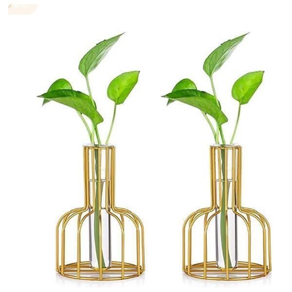 FABLCREW 2 Pièces Vases Géométriques en Métal, Vases Tube à Essai en Métal et Verre, Vases à