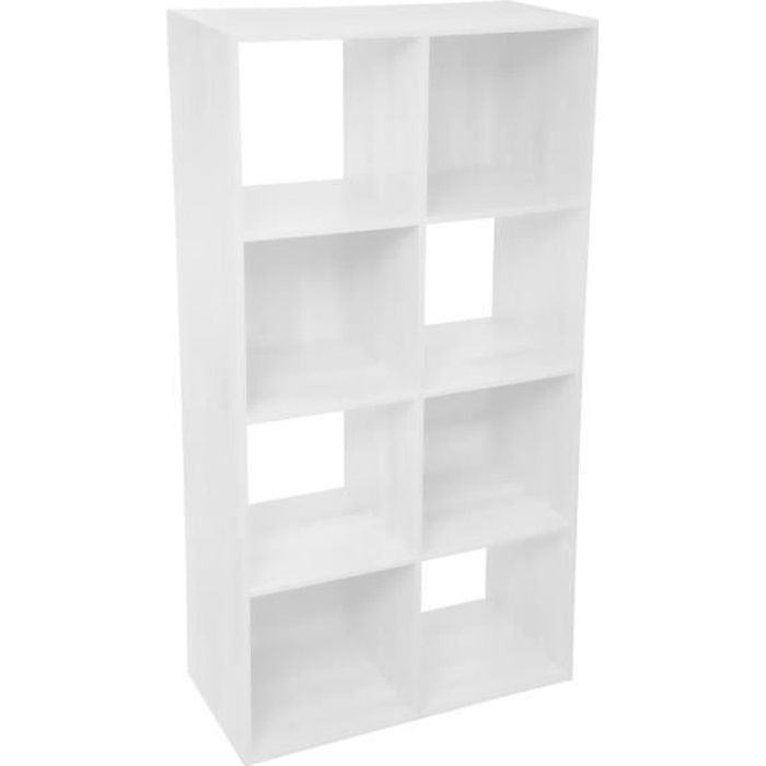 meuble étagère de rangement en bois blanc 8 cases mix n' modul - five - salon - l. 67 cm - p. 32 cm - h. 134 cm