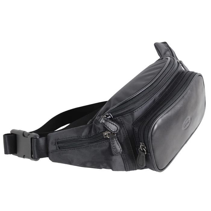 Sac Banane Unisexe Francinel En Nylon Avec Garniture Cuir - Réf. 653115, Taille Moyenne, Neuf Avec étiquettes