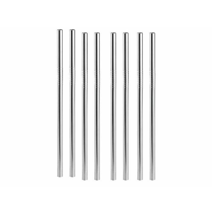 Lot De 10 Pailles Réutilisables En Acier Inoxydable 20cm + Brosse De Nettoyage - Neuf