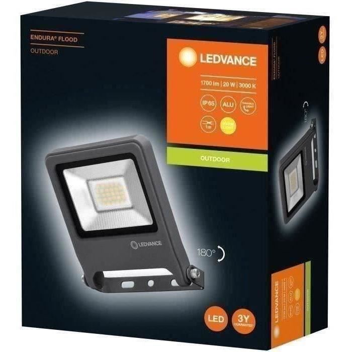 LEDVANCE Projecteur extérieur LED - 20 W - 1600 lm - IP65 - Aluminium - Gris foncé