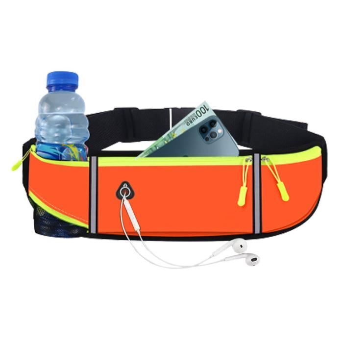 Sac Banane de Sport Homme,Ceinture de Course Femme Étanche Sacs avec Porte Bouteille pour VTT Running a Pied Portable-Orange