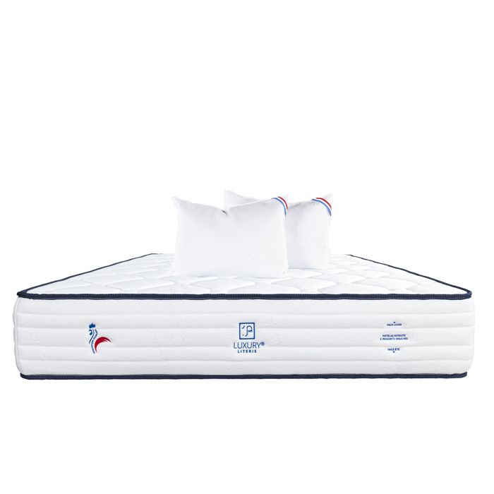Matelas 160x200 cm Patriote 27cm Ressorts Ensachés mémoire de forme Indépendance du Couchage Soutien ferme + 2 Oreillers