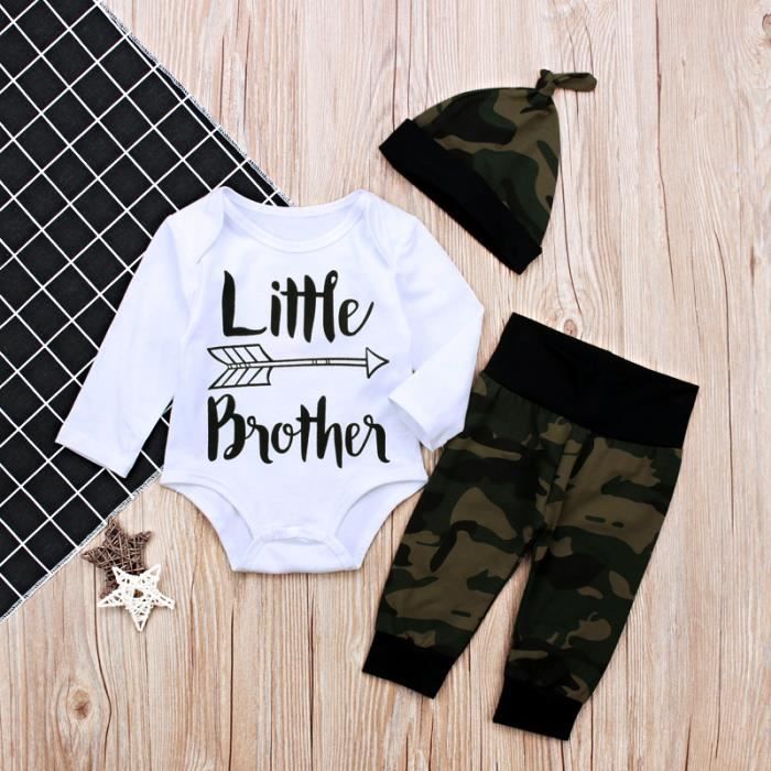 0 24 Mois Bebe Garcon Pyjama Tenue Camouflage 3 Pcs Ensemble De Vetements Nouveau Ne Barboteuse Pantalon Bonnet Marron Cdiscount Pret A Porter