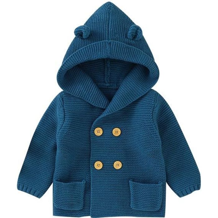 MINTGREEN Manteau Tricot Bébé Garçon Chaud Vêtement Manches Longues Chandail Capuche Hauts Cardigan Bleu