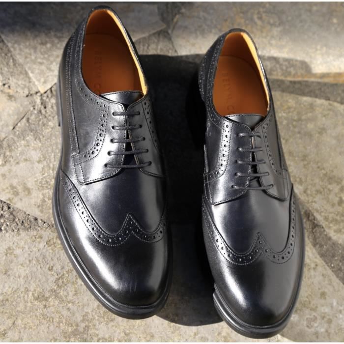 Chaussure homme ville derby cuir noir 360 - Marque - Modèle - Elégant - Confortable - Doublure cuir