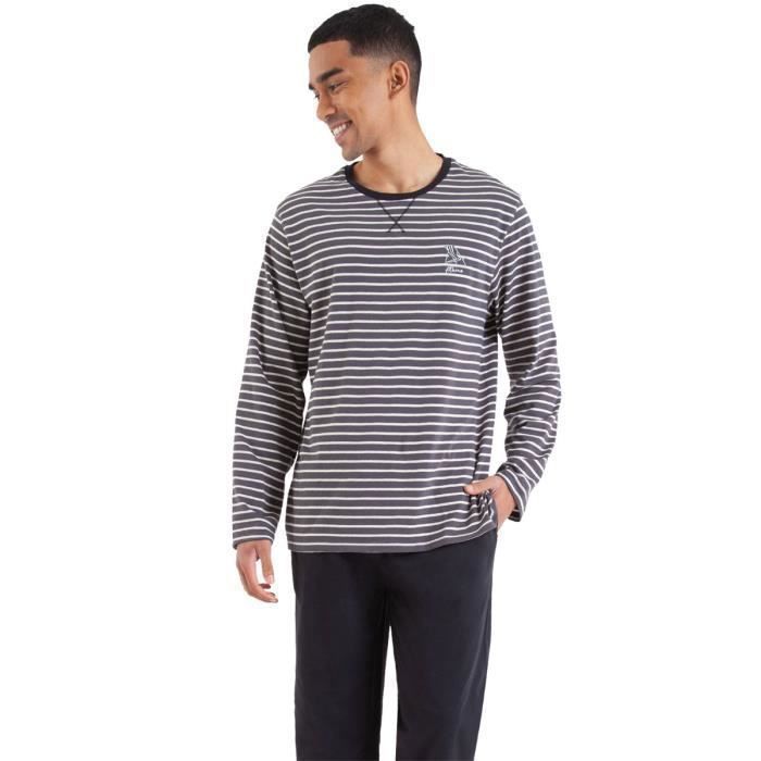 Demegimi Ensemble de Pyjama Homme en Coton Doux à Manches Longues Col Rond Vêtements de Nuit pour l'Hiver(Bleufoncé,S