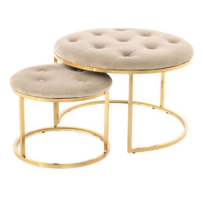 Lot de 2 Tabourets Becky 60cm Taupe & Or Lot de 2 Tabourets Becky 60cm Taupe & Or