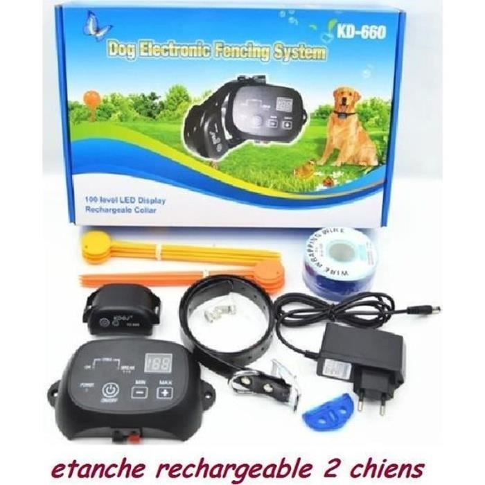 Comparer les prix de COLLIER ANTI-FUGUE - CLOTURE ANTI-FUGUE - PACK ANTI-FUGUE CLOTURE ANTI FUGUE 2 CHIENS ETANCHE RECHARGEABLE