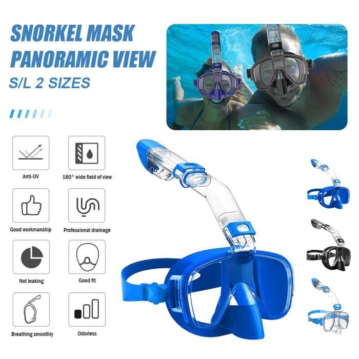 Masque de Plongée, Kit de Plongée Snorkeling en Silicone Anti-buée  Anti-fuite, avec Support pour Caméra, Pour adultes et jeunes,Bleu -  Cdiscount Sport
