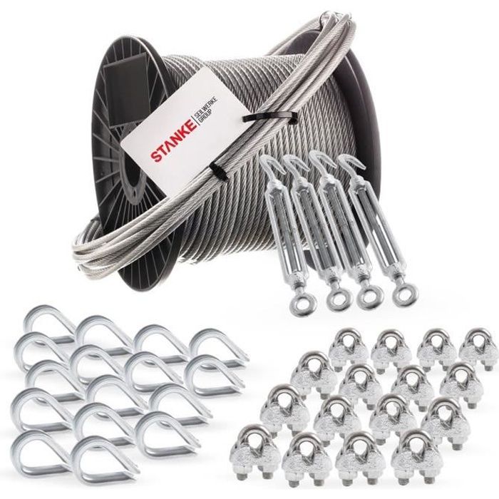 Câble Acier Galvanisé 6mm Avec Boucles PVC - Longueur 0,5m - Charge Rupture 444kg - Seilwerk STANKE