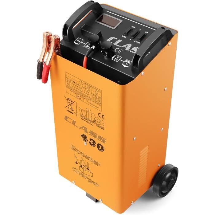 Chargeur De Batterie 12V/24V WilTec - Portable Avec Roulettes - Charge Rapide Et Aide Au Démarrage Pour Voiture, Moto, Camion