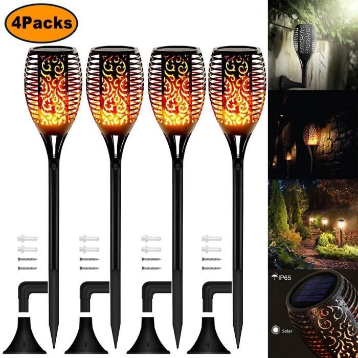 stillcool® 4pack torches de jardin lampes solaire lumière de flamme led mural étanche ip65 avec multi embout