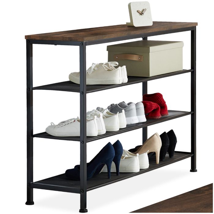 Meuble à chaussures - TECTAKE - Étagère à chaussures PORTSMOUTH en acier 100 x 305 x 725 cm - Bois foncé
