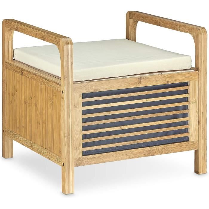 Relaxdays Tabouret de salle de bain en bambou, surface de rangement supplémentaire & poignées, H x l x P 45 x 55 x 40,5 cm, espace de rangement dans le couloir et Relaxdays Tabouret de salle de bain en bambou, surface de rangement supplémentaire & poignées, H x l x P 45 x 55 x 40,5 cm, espace de rangement dans le couloir et