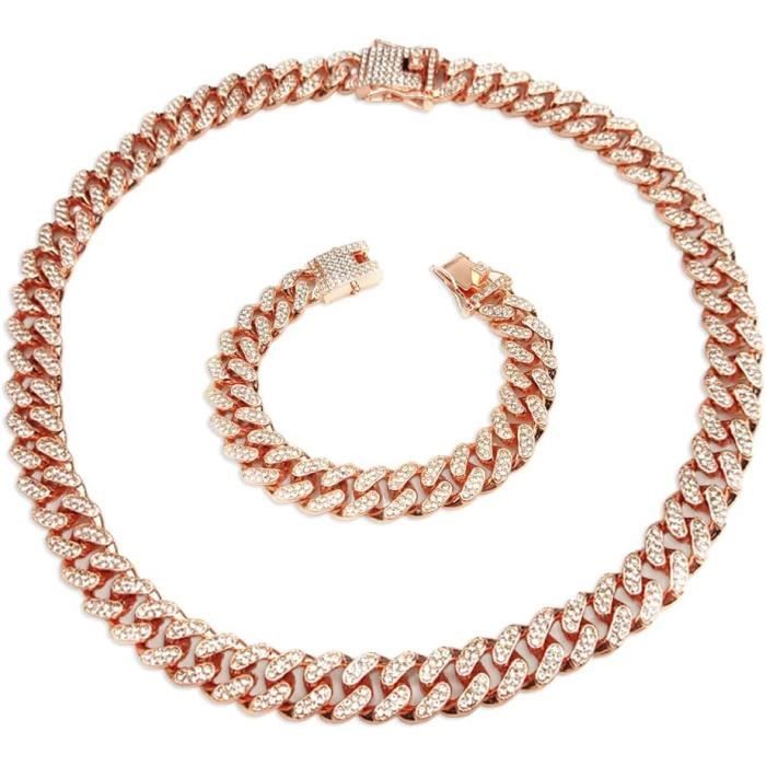 ChainsPro Collier Homme Chaîne Cubaine Miami 9MM - Argent/Noir/Or - 35-76cm - Coffret Cadeau Hip Hop